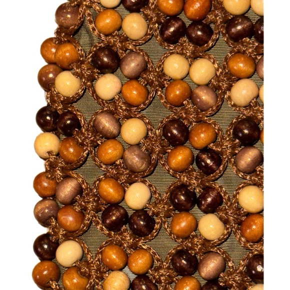 Vintage Beaded WALBORG Brown Wood Bead Women Purse Bag Fringe Handmade In Japan - Picture 5 of 12